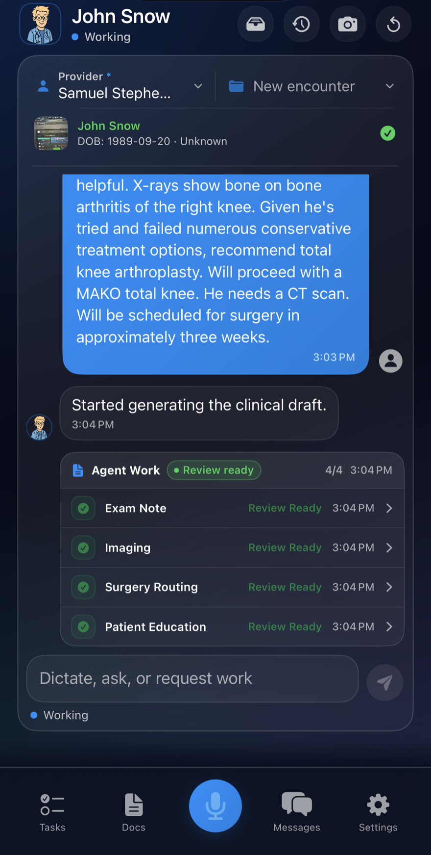 Kevin iOS app — agent turning a dictation into a Review Ready work queue